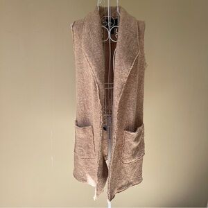 Tahari Long Open front Wool Blend Vest Cardigan Beige/Tan Size S